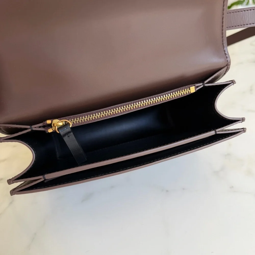 Quince Italian Leather Box Shoulder Bag Crossbody Dark Brown - Picture 9 of 16